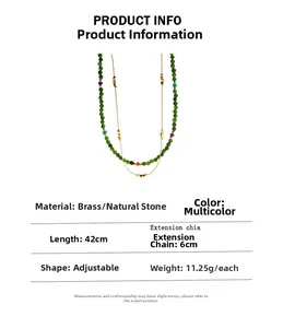 Detailed specs of double-layer brass necklace with green natural stones and 42cm chain