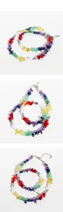Detail of colorful irregular stone chips with silver lobster clasp and extension chain