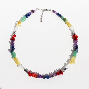 Handmade necklace with colorful irregular natural stones and adjustable metal chain clasp