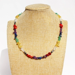 Handmade rainbow gemstone beaded necklace with colorful amethyst and citrine quartz stones
