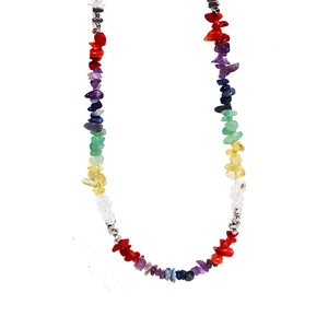 Handmade necklace with colorful natural crushed amethyst and citrine stones in a U-shape