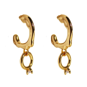 Minimalist gold-plated zircon lava earrings with irregular C-shape and drop design