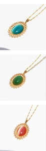 Détails de pendentifs ovales vintage bleus, verts et roses avec cadres en zircon