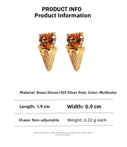 Detail of heart-shaped orange zircon ice cream earrings with dimensions 1.9cm x 0.9cm