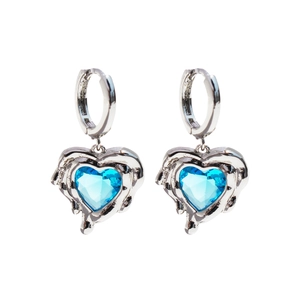 Lava liquid silver heart earrings with sea blue heart-shaped zircon stones