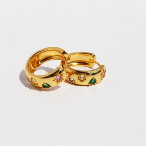 Boucles D'oreilles Créoles En Laiton Avec Zircones Colorées Forme Étoile Cœur Bijoux Mode Femme