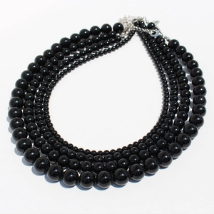 Black Agate Round Bead Necklace Bracelet Jewelry Elegant Minimalist Fashion For Women Brass Adjustable Clasp