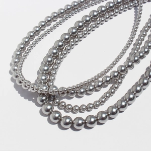 Collana Bracciale Orecchini a Bottone con Künstliche Perle di Vetro Grigio Argento Minimalista Francese con Perno in Argento Sterling 925 Gioielli Donna