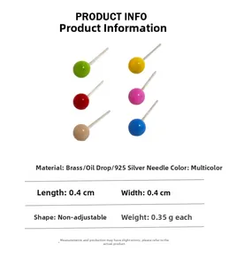 Detailed view of colorful 4mm enamel stud earrings in six vibrant candy colors