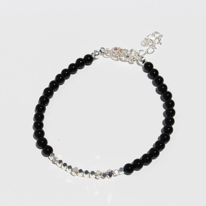 Minimalist black onyx bead necklace with silver faceted spacers and lobster clasp