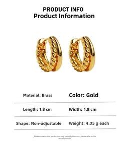 Detail of 1.8cm gold twisted rope hoop earrings with size and weight specifications