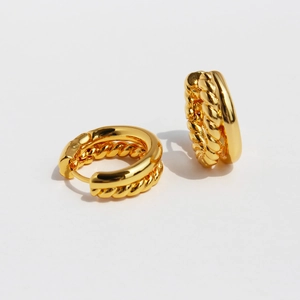 Vintage Twist Double Hoop Earrings Gold Plated Brass Retro Ins Style Huggie Hoops For Women Round Braided Jewelry