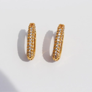 Luxury 24k gold plated U-shaped hoop earrings with full pavé cubic zirconia