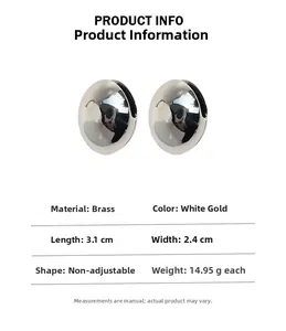 Detailed specs of hollow oval earrings in silver tone, 3.1x2.4cm brass jewelry