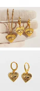 Détails de parure cœur avec collier et boucles d'oreilles œil de démon et zircon poli