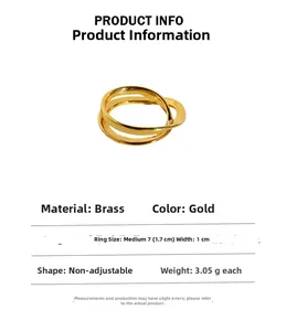 Detail specifications of a double-layer crisscross gold brass ring showing US size 7 dimensions