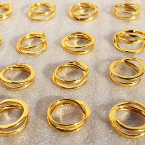 Minimalist Double Layer Brass Ring Geometric Irregular Cross Line Gold Plated Fashion Jewelry For Women