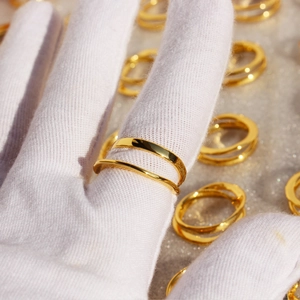 Minimalist double layer geometric rings with 18K gold plating and smooth polished finish