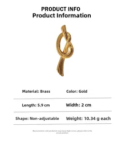 Macro view of gold-plated brass ribbon knot brooch with detailed rope texture