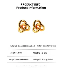 Detailansicht der Gold- und Silber-Knotenohrringe aus Messing mit S925-Silberstiften
