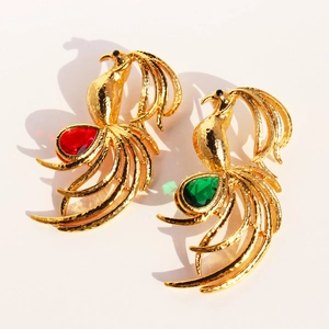 Vintage Gold Plated Brass Phoenix Brooch Pin For Women Elegant Zirconia Feather Brooch Jewelry For Suit Coat Banquet