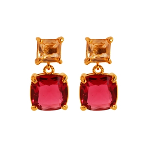 Boucles d'oreilles rétro en pierres précieuses bordeaux et zircons champagne dorés