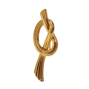 Minimalist gold plated ribbon knot brooch with vintage spiral texture for suit coats