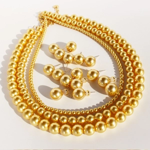 Gold Plated Brass Pearl Zirconia Necklace Stud Earrings Set With 925 Sterling Silver Earring Post For Women Fashion Jewelry