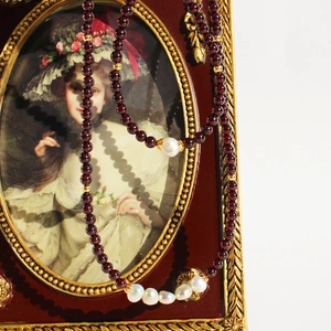 Collier Et Bracelet En Perles Deau Douce Baroque Et Grenat Laiton Plaqué Or Bijoux Vintage Faits Main Pour Femmes