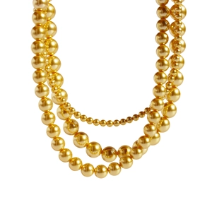 Elegant multi-strand gold pearl necklace with high luster gradient round pearls set