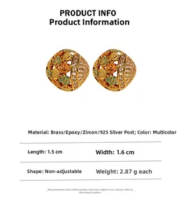 Macro shot of colorful enamel flower earrings featuring hollow design and zircon accents