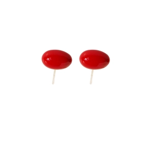 Minimalist red oval enamel stud earrings with glossy finish and silver needle posts