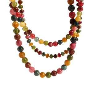Collier en tourmaline naturelle arc-en-ciel avec perles dorées et design multicouche