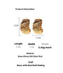 Technical specifications and dimensions of gold-plated brass wave textured hoop earrings