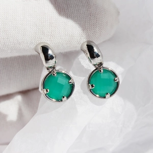 Set di Gioielli in Ottone Vintage con Zirconia Verde Orecchini a Bottone Circolari con Perno in Argento 925 e Anello Aperto Donna