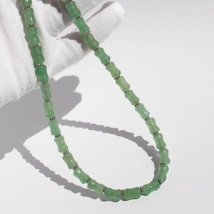 Collana Di Perline In Stile Orientale Retrò Con Giunto In Bambù Per Donna Ottone Placcato Oro Agata Verde Pietre Preziose