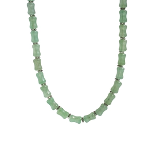 Collana retrò stile bambù con perle di avventurina verde e distanziali in metallo argento