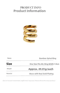 Detailansicht des vergoldeten Bambus-Spiralrings mit Maßen und Gewichtsparametern