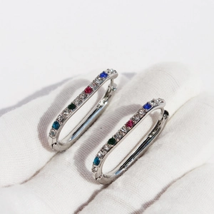 U-Shaped Hoop Earrings Silver Plated Brass Colorful Zircon Double Sided Micro Pave Light Luxury Fashion For Women