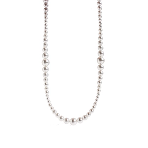 Classic graduated white crystal pearl necklace with elegant round beads and silver clasp