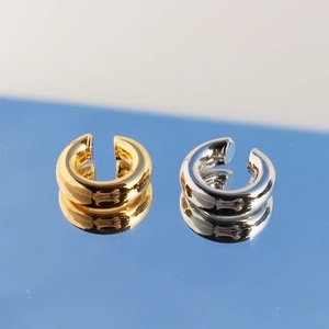 Minimalist 24K Gold Plated Brass C-Shaped Ear Cuff Polished Smooth Non Piercing Ear Clip Jewelry For Women Men