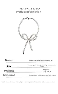 Detailed size and material specification chart for pearl bow necklace set