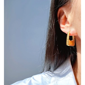 24k gold plated brass square handbag earring charm with detailed textured finish