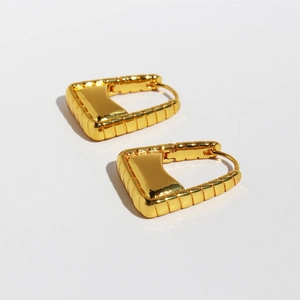 24k gold-plated square bag-shaped hoop earrings with textured finish and mirror luster