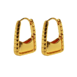 24k gold plated square bag shape hoop earrings with polished ribbed texture