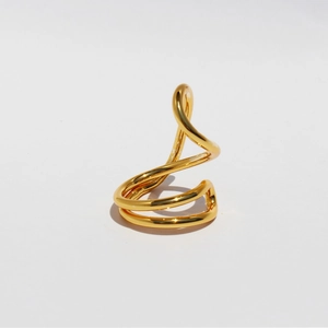 Minimalist gold plated chunky irregular spiral ring with polished finish on white background