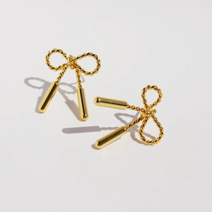 Elegant Bowknot Stud Earrings With 925 Sterling Silver Earring Post Twisted Rope Design Brass Gold Silver Plated Jewelry For Women