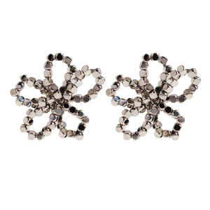 Handcrafted silver beaded flower petal stud earrings for women with geometric design