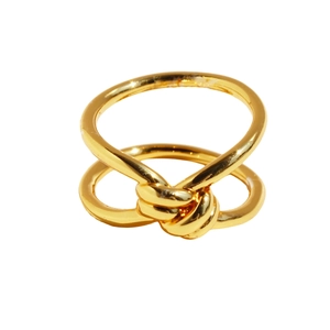 Polished gold double-layer knotted ring with minimalist metallic twist design