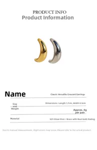 Detailed size parameters for Crescent C-shaped earrings with 925 silver needles